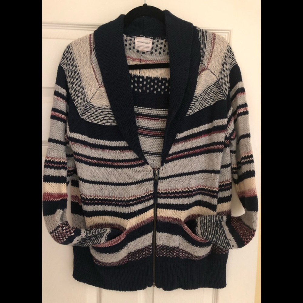 Melrose and Market.  Very soft blue and grey sweater w/ zipper front.  Size L.